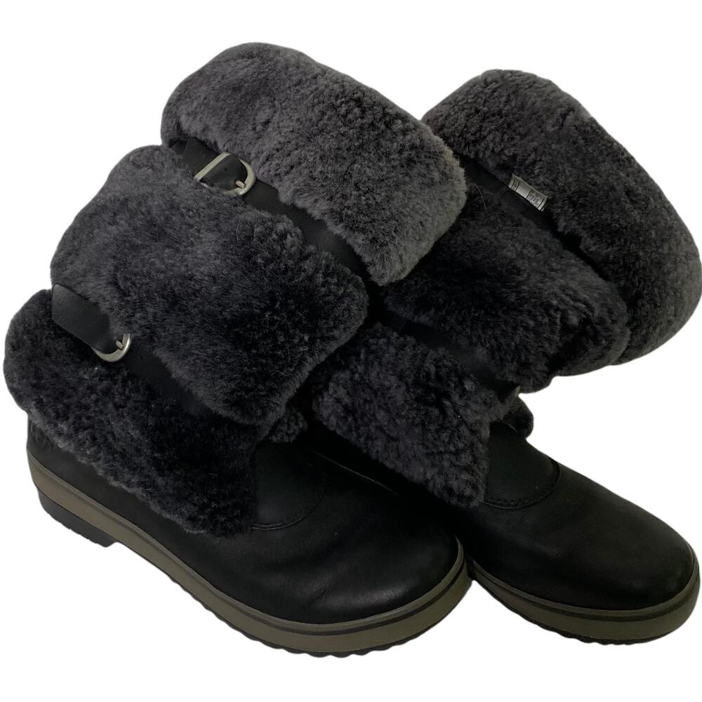 UGG Australia LILYANโ Size 8 Gray Waterproof Leather Sheepskin Boots 1" Heel